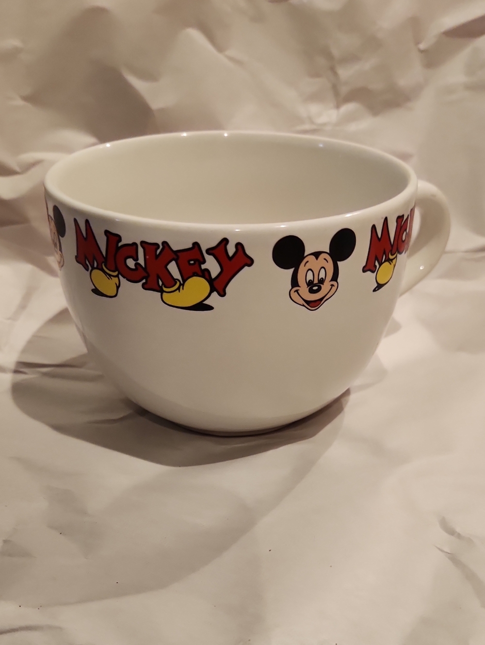 Disney White Ceramic Mug with Mickey Graphics and Red Logo LARGE Coffee Mug